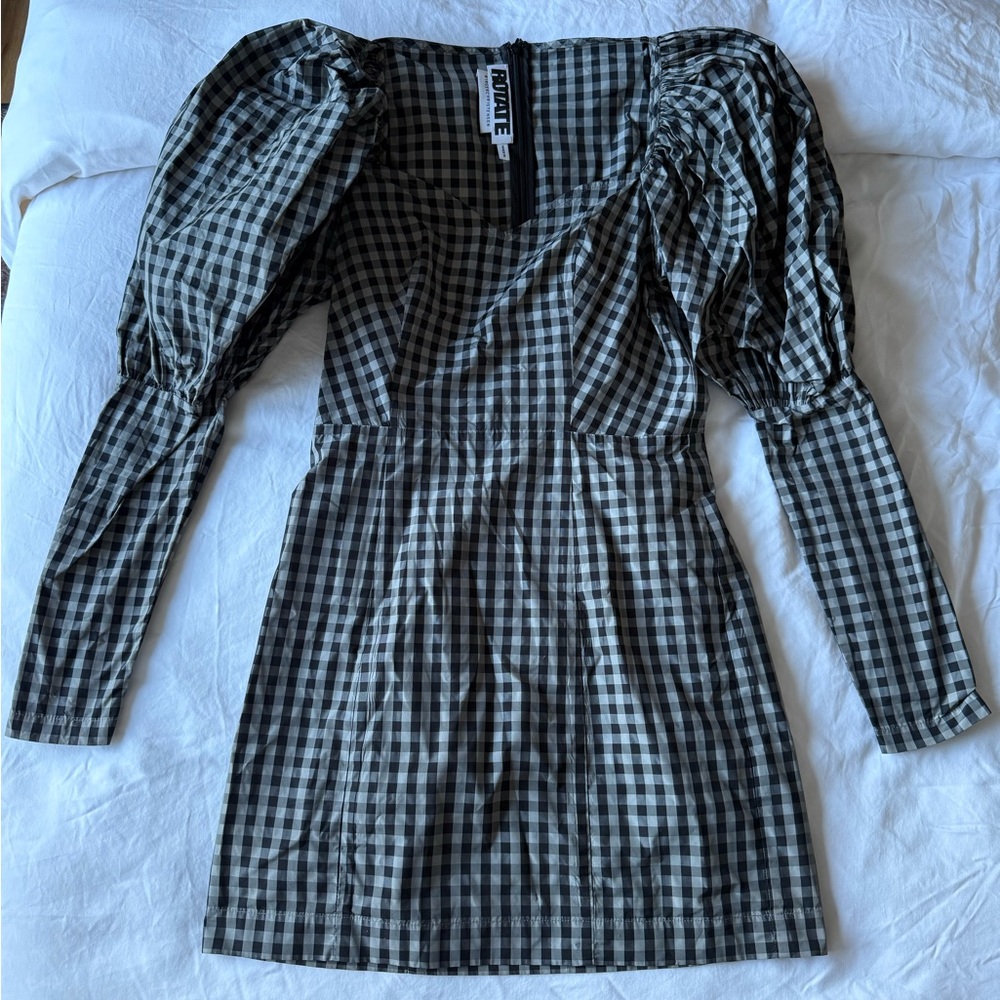 Black and White Puff Sleeve Mini Dress